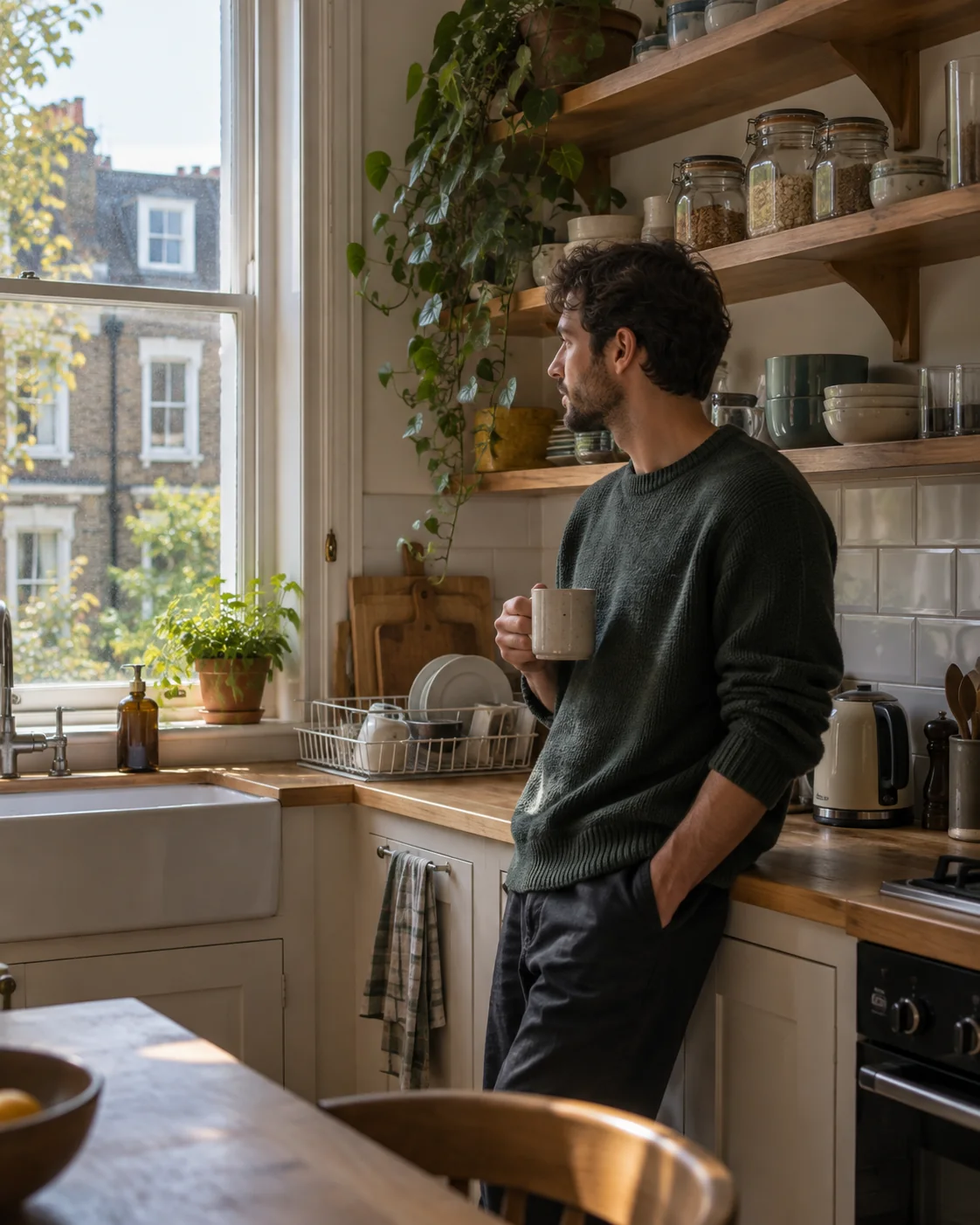 A tenant in the shared kitchen